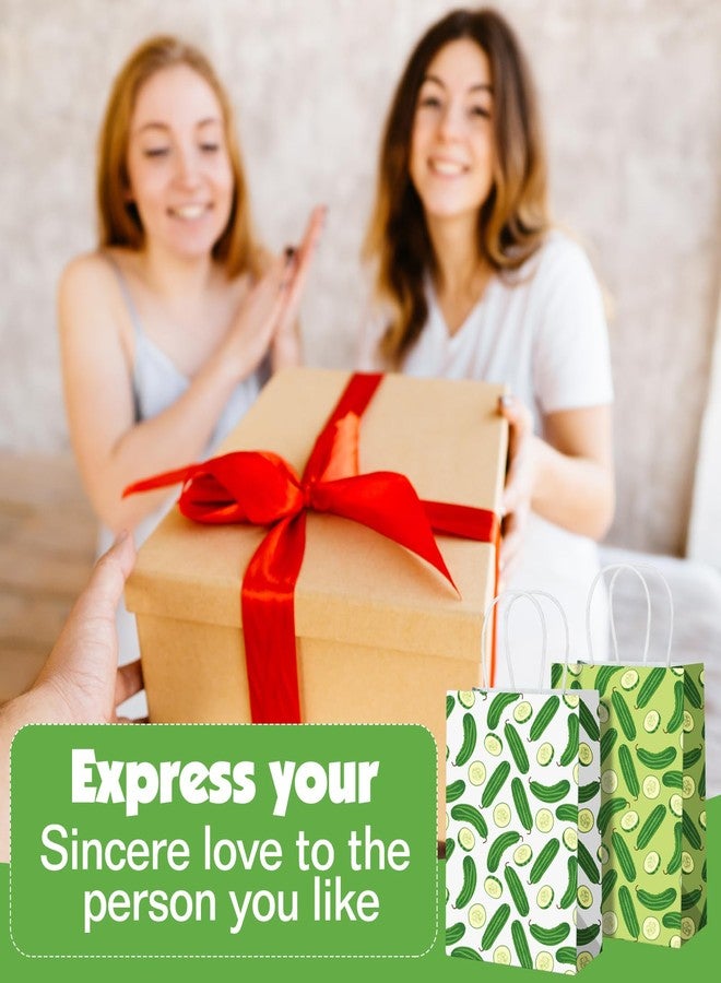 Watersay 24 Pcs Pickle Paper Goodie Bags Funny Christmas Food Cucumber Gift Bags Pickle Party Decorations Organic wrapping paper Birthday Party Treat Bags with Handles for Kitchen Pickle Lover - Image 4